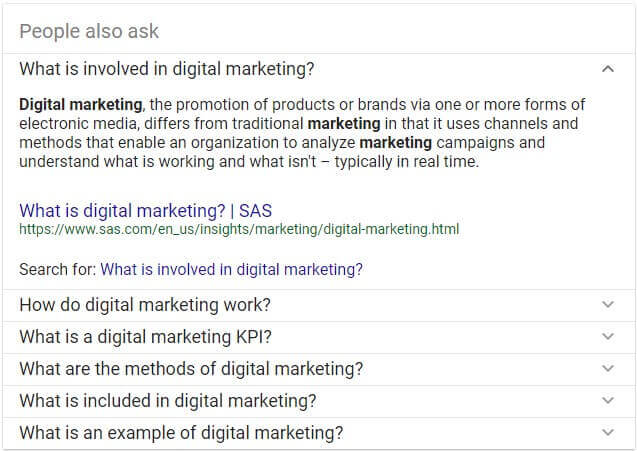 people also ask - digital marketing results