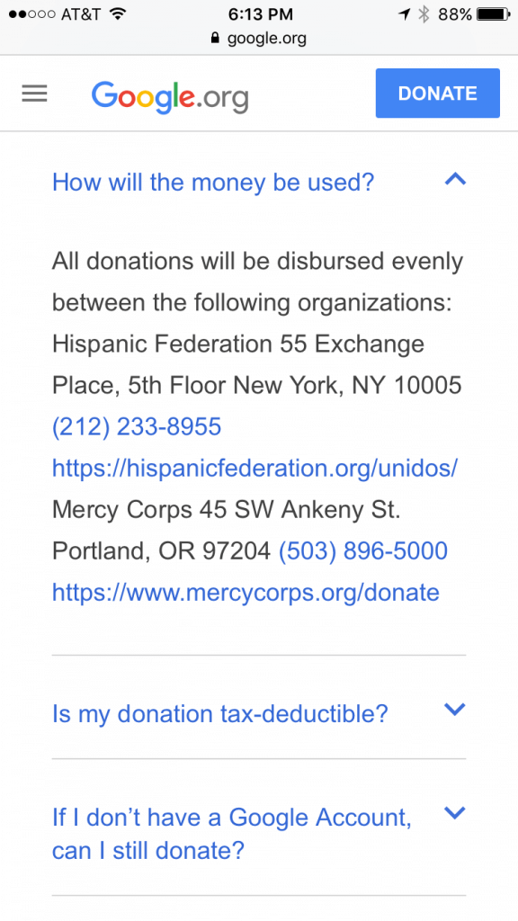 Google Puerto Rico Relief - Mobile Giving & Fundraising 2