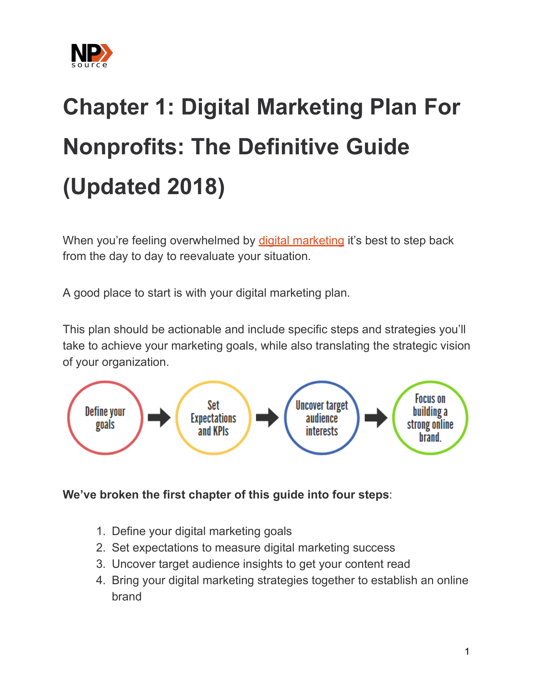 Digital Marketing Plan For Nonprofits Page 1 - Nonprofits Source