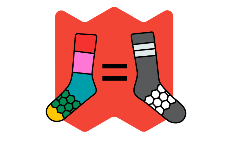 This image represents Bombas’ in-kind donation program, where a purchase of one pair of socks equates to a donation of one pair of socks.