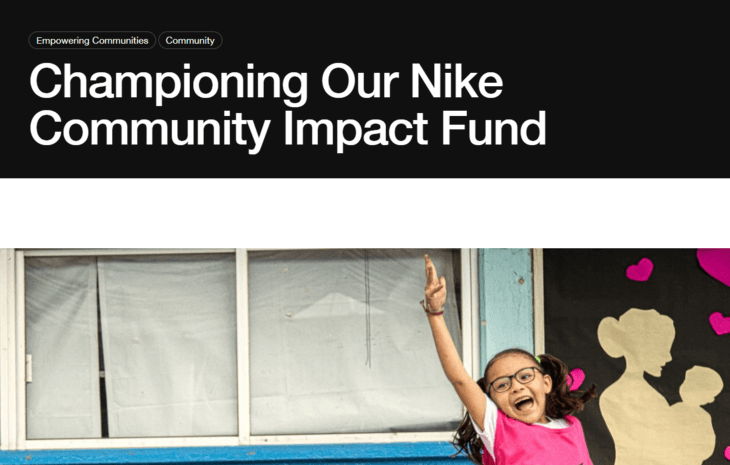 This is a screenshot of Nike’s Community Impact Fund information page.