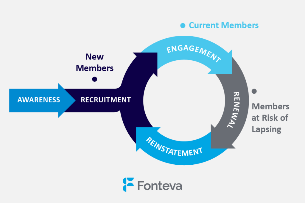 This graphic depicts the member lifecycle, described in the text below.