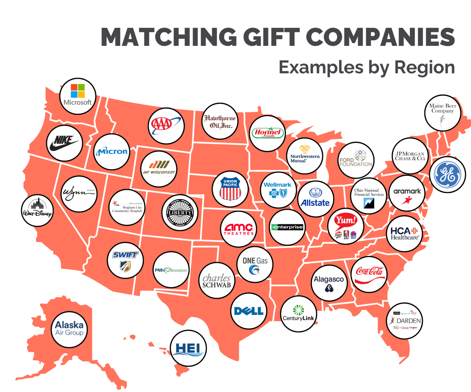 Matching gift geographical breakdown across the US