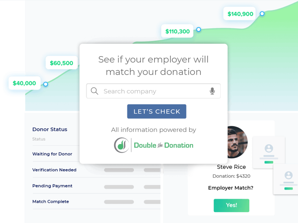 Multiply payroll giving impact with a matching gifts tool.