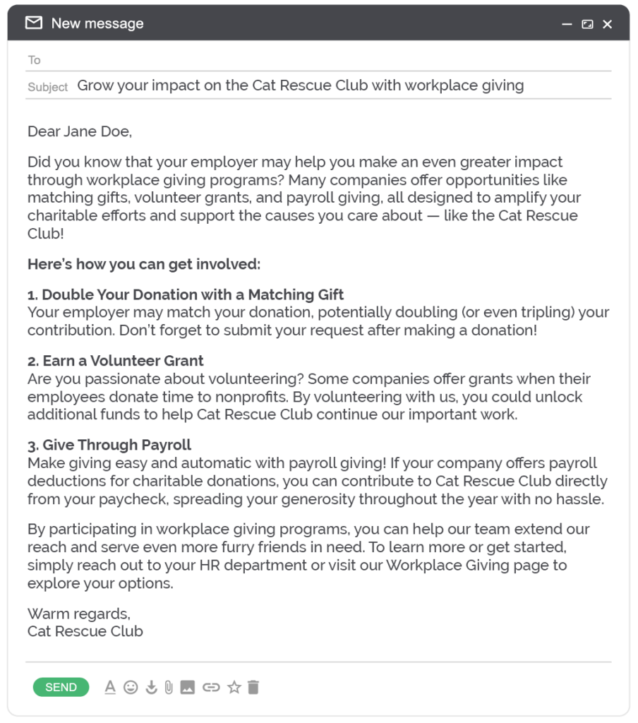 Marketing workplace giving with email